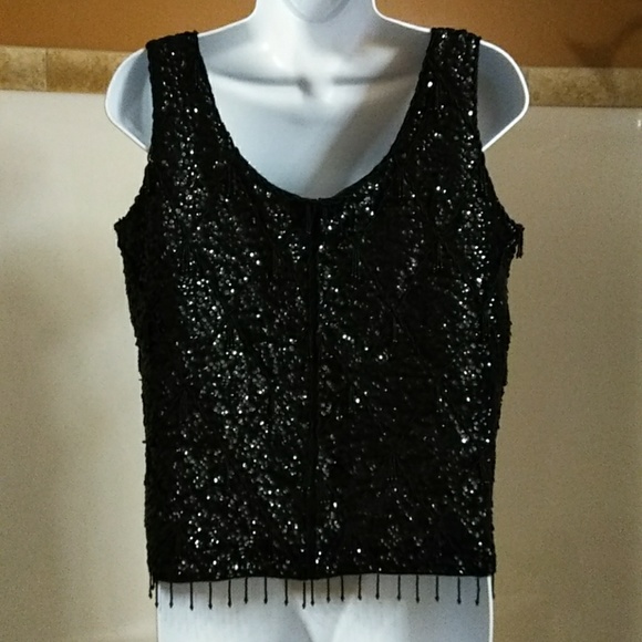 Medium Black Bead & Sequin Formal Wool Top - Picture 11 of 14